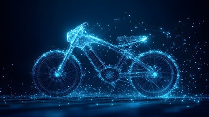 Aufkleber - Futuristic electric bicycle depicted with luminous blue lines and dots against a dark backdrop. A technological marvel, showcasing e-bike design. Abstract wireframe in dark blue.