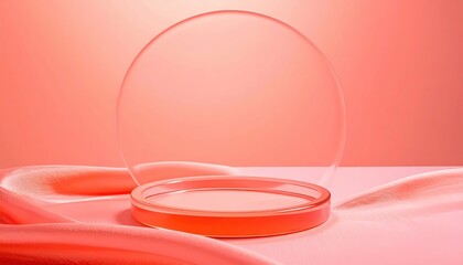 Poster - elegant glass sphere displaying soft pink fabric studio setting high-quality photography minimalisti