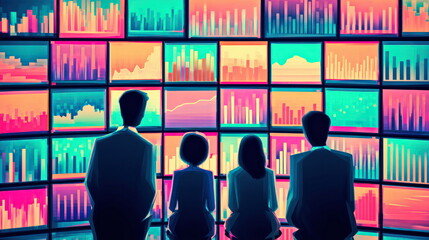 Leinwandbilder - Business Team Analyzing Colorful Data Charts on Monitors