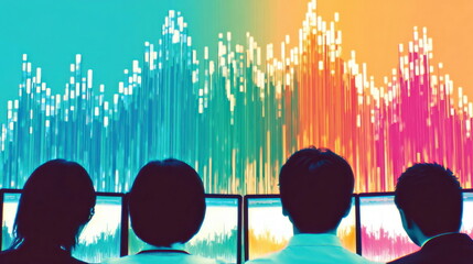 Aufkleber - Team Analyzing Data Visualizations on Monitors Financial Market Stock Data Analysts