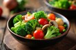 © prachaya - Steaming bowl of assorted sliced vegetables, broccoli, peas, mushrooms , mushrooms, still life, recipe