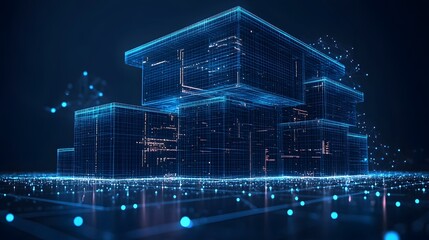 Leinwandbilder - futuristic digital architecture with interconnected blue wireframes forming a complex technological 