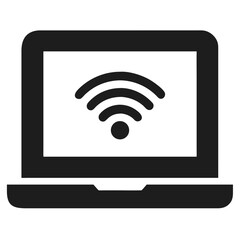 Poster - Black silhouette of a laptop displaying a wi-fi signal icon for remote connection