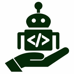 Aufkleber - A coding robot held in hand symbolic of technological innovation and support