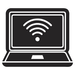 Poster - Black laptop computer with wifi signal icon vector illustration for technology and connectivity
