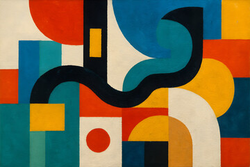 Poster - Geometric Harmony: An eye-catching geometric composition, showcasing vibrant shapes in a symphony of colors. Its abstract nature invites viewers to interpret and appreciate the aesthetic