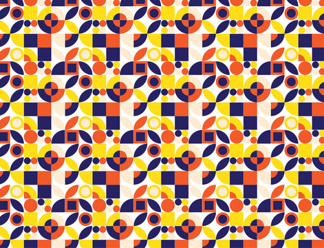 geometric background with Yellow, navy, orange, and cream color combination