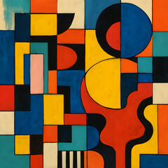 Poster - Geometric Harmony: An abstract composition of striking geometric shapes and forms, artfully arranged in a symphony of vivid primary and secondary colors. A celebration of modern art.