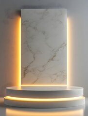 Aufkleber - A sleek marble plinth, elegantly illuminated, offers a minimalist stage, accentuating the interplay of light and texture.