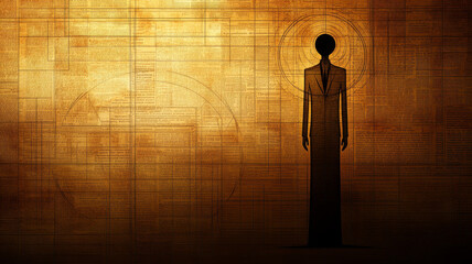 Poster - Minimalist silhouette against textured golden background, evoking sense of mystery and depth