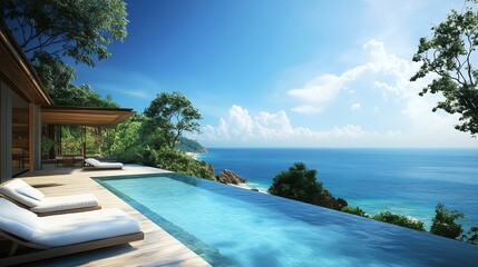 Wall Mural - A pool overlooks a beautiful ocean view.