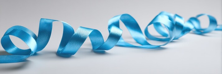 Poster - Beautiful Blue Gift Ribbon Twirls Gracefully Across a Neutral White Surface Adding Elegance and Charm to Any Occasion