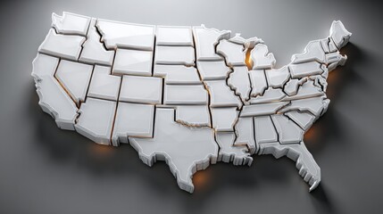 Poster - The united states map presented in elegant white and gold colors symbolizing wealth and prosperity in economic context
