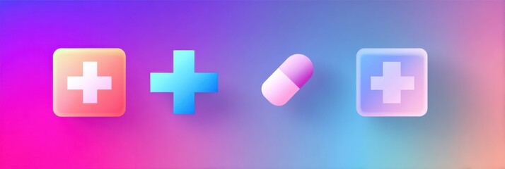 Poster - Abstract Representation of Plus Signs and Medical Symbols With a Vibrant Gradient Background in a Modern Design Aesthetic