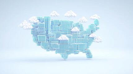 Poster - Ethereal representation of the united states formed from soft, fluffy clouds suggesting business and innovation themes