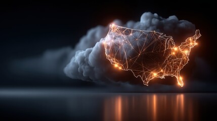 Poster - Cloud featuring a network of lights forming a map of the usa representing structured intelligence and connectivity