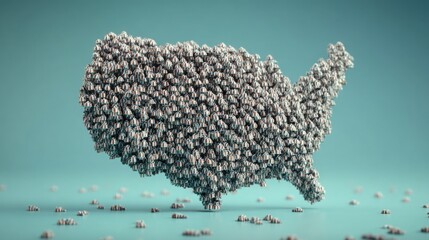 Poster - Map of the united states composed of tiny people representing distributed performance radar and collaboration concepts