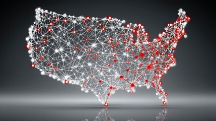 Poster - United states map featuring a network of red dots illustrating key locations and digital infrastructure connectivity