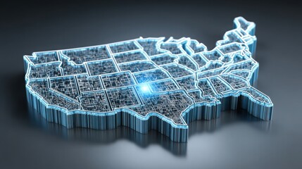 Poster - three-dimensional map of the united states representing complex data and strategic investment opport