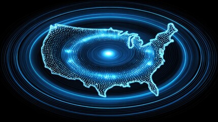 Poster - Striking blue and white representation of the united states map capturing spinning signals and insightful concepts