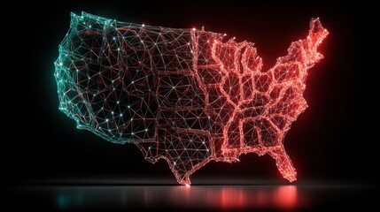 Poster - United states map showcasing a network of red and green lines illustrating connectivity and financial interactions
