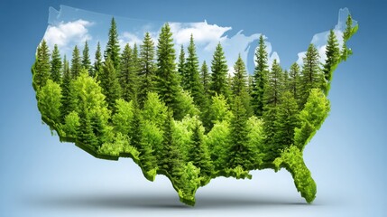 Poster - Unique representation of the united states using trees formed in the shape of the country highlighting investment concepts