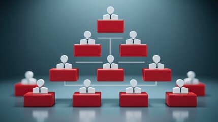 Poster - Pyramid structure of people representing teamwork and hierarchical organization with a focus on united states map concept
