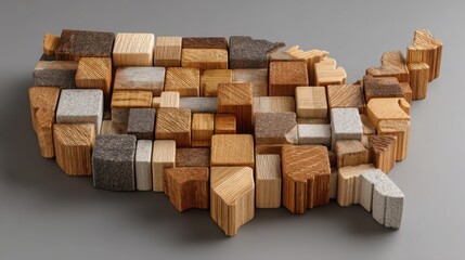 Poster - Artistic representation of a map made of wooden blocks symbolizing modular thinking and innovative ideas in conceptual design