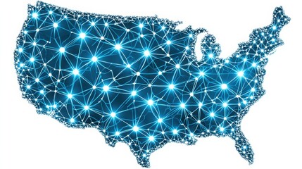 Poster - Detailed visualization of the united states featuring a map overlay representing neural business concepts with ai integration