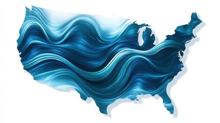 Poster - united states map design incorporating wavy blue wave element with finance flow tracker icon concept