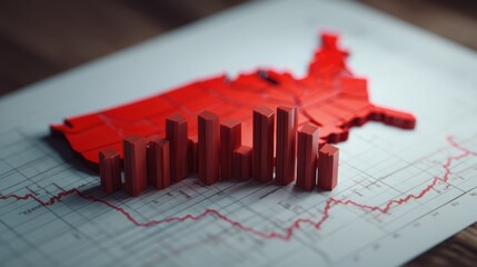 Poster - Red map of the united states featuring a red arrow indicating positive direction for investment performance and growth