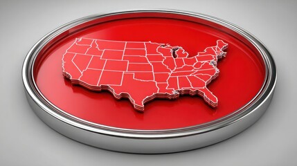Poster - Red button highlighting the united states on a map with a white outline for smart potential lens focus