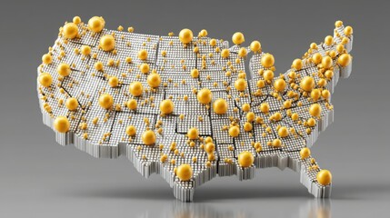 Poster - Map of the united states featuring yellow spheres representing strategic value tracking and key performance indicators