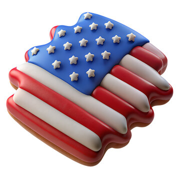 3d icon of usa flag shaped cookie on a transparent background