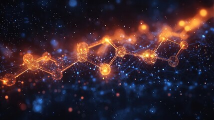 Abstract Network Connection Glowing Orange and Blue Molecular Structure