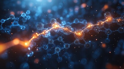 Abstract Molecular Structure Network of glowing atoms and connections science background
