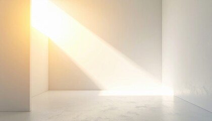 Poster - Illuminating light beam in minimalist interior space modern design soft atmosphere abstract concept