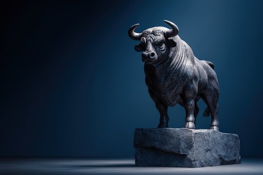 Dark, dramatic rendering of a bull statue.