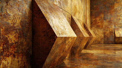 Poster - Unique 4K textures highlight realistic 3D background elements with a side angle view, showcasing an interesting abstract design in a detailed architectural space.