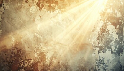 Poster - Radiant light breaking through weathered walls urban setting abstract photography textured environment dramatic perspective illuminating concept