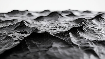 Poster - Realistic 4K 3D rendered background of dark textured surface with side angle view showing detailed abstract wave patterns, offe a visually engaging aesthetic.