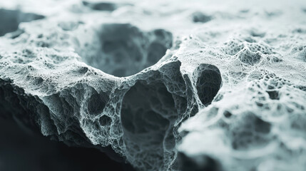 Poster - Realistic side angle 4K 3D background with soft edges shows a detailed and textured surface with craters and intricate patterns creating depth and visual interest.