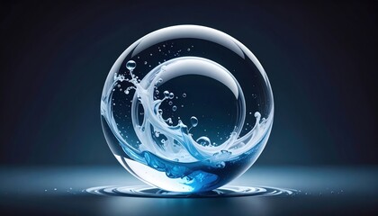 Poster - Dynamic water wave inside a clear sphere studio setting high-quality digital image artistic concept close-up view