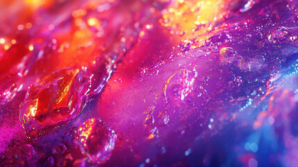 Poster - A mesmerizing 4K 3D background with refined visuals presents a side angle view of an abstract fluid surface illuminated by vivid purple orange and blue light.
