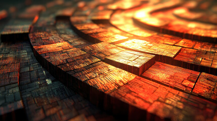 Poster - Intricate 3D rendered background showcasing realistic wooden texture details in professional 4K photography, displaying captivating geometric patterns and depth.