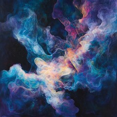 Wall Mural - Cosmic Nebula Painting: Vibrant Blues, Purples, and Pinks in a Dark Night Sky