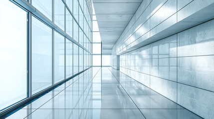 Poster - Side angle view of a modern 3D architectural structure with realistic textures and a reflective floor, rendered in 4K for a futuristic design background space.