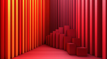 Poster - Sophisticated 3D background showcasing realistic red and orange vertical bars arranged on a side perspective, creating a visually appealing 4K modern design.