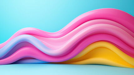 Aufkleber - Vibrant pink, purple, and yellow 3D waves create a modern artistic background with a realistic feel in a high resolution 4K side angle art form visual.