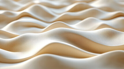 Poster - A 4K resolution side angle view of a modern 3D background with realistic wavy patterns exhibiting captivating artistry and depth in a cream color palette.